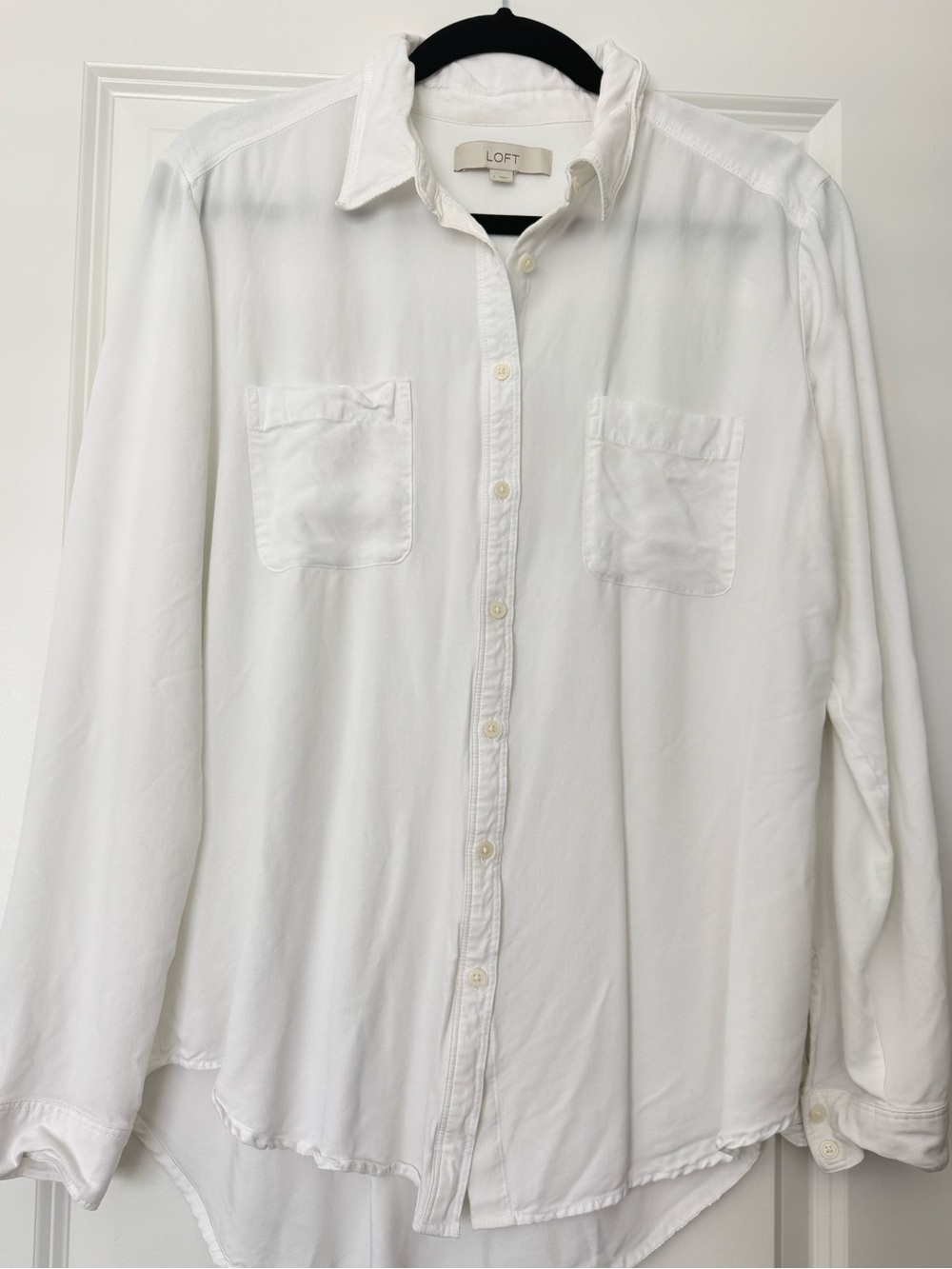 LOFT White Lightweight Button-Down Shirt with Chest Pockets